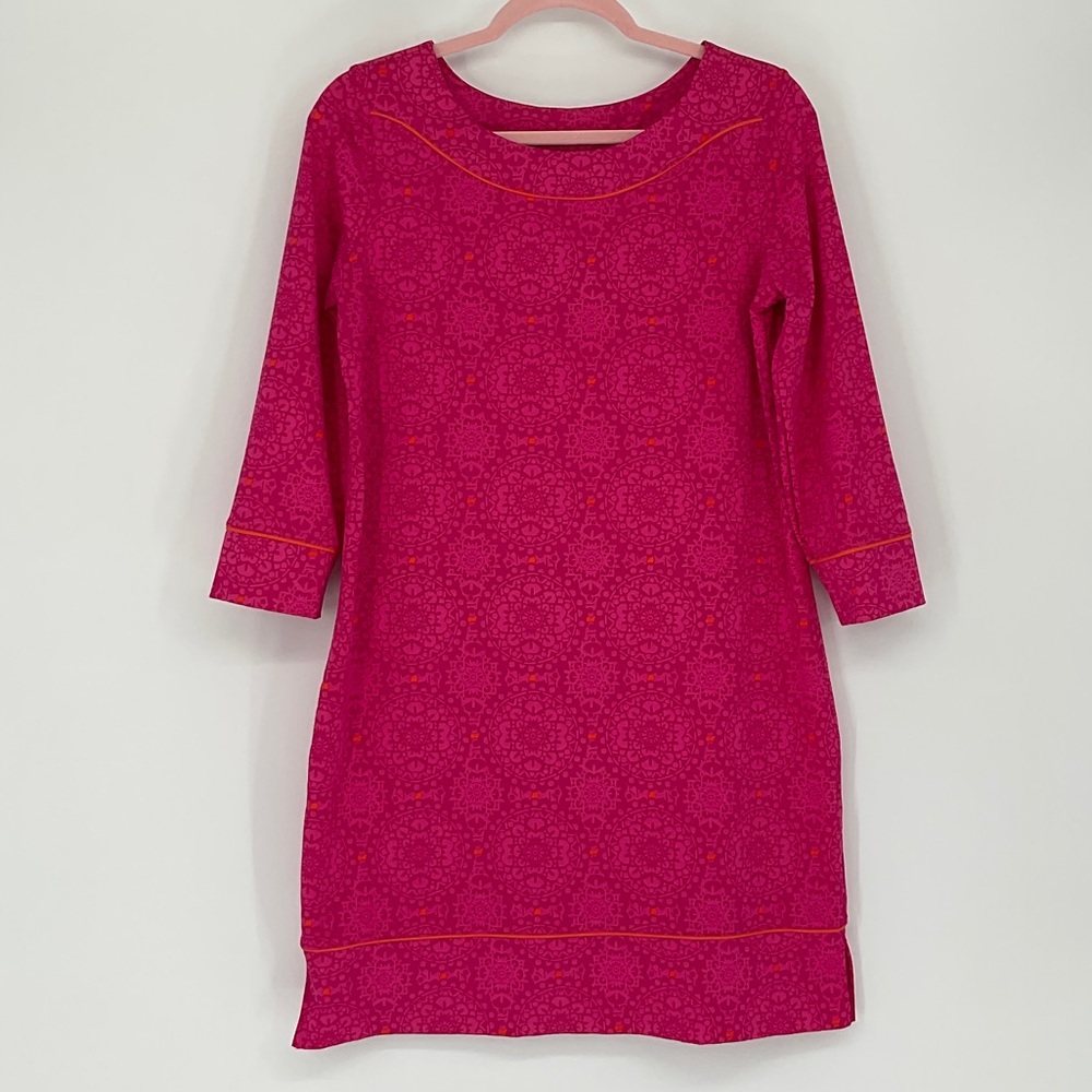 Lands’ End Rash Guard Dress Pink Floral Print 3/4 Sleeve UPF Sun Cover Up Size S